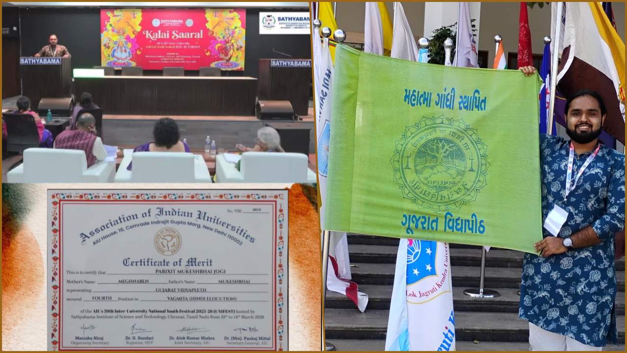 Gujarat Vidyapith Student Secures 4th Rank in Hindi Speech at AIU National Youth Festival 2026